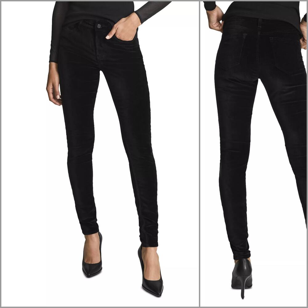 REISS Lux Velvet Skinny Jean in Black Size 32